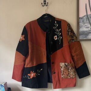 Vintage Allure Floral Patchwork Autumn Oversized Jacket Size Medium